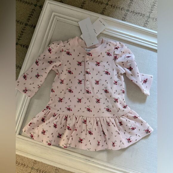 Ralph Lauren pink waffle knit peplum dress w rodebud pattern 3 month NWT - Picture 2 of 16
